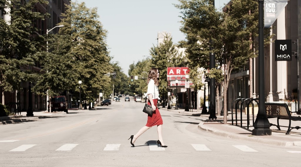 Red skirt with a white vintage t-shirt