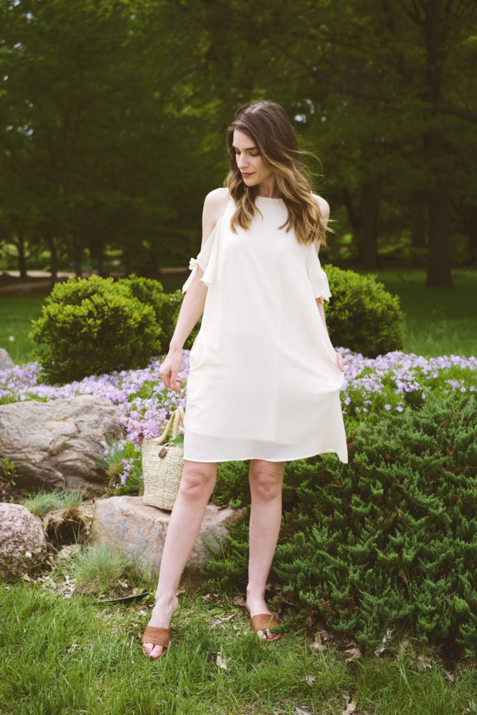 White cold shoulder dress 