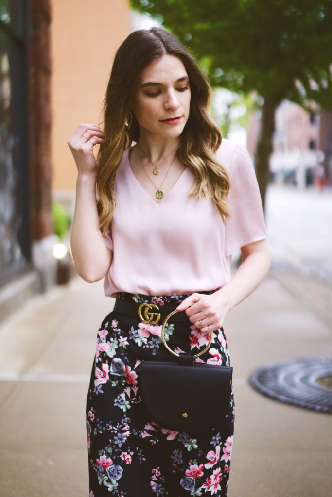 Pink v-neck silk top 