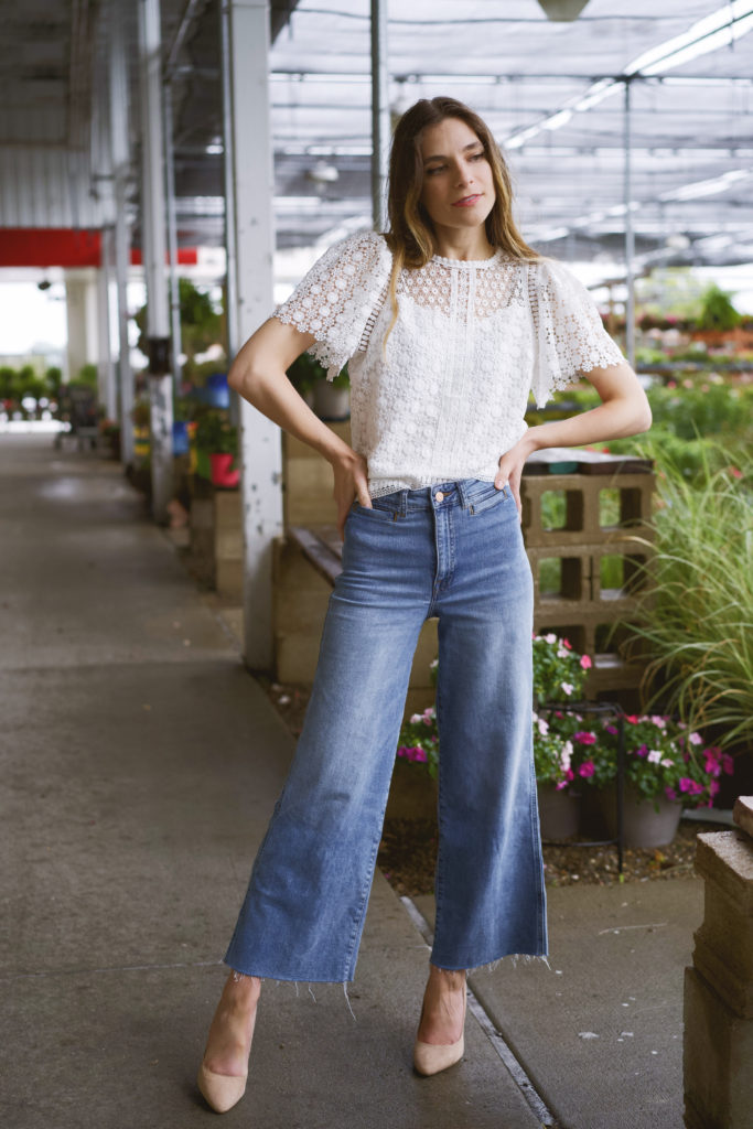 White statement sleeves top