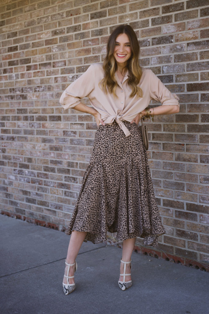 Leopard print midi skirt