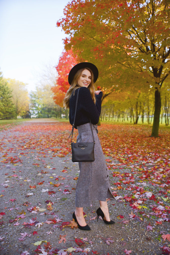 gray midi skirt