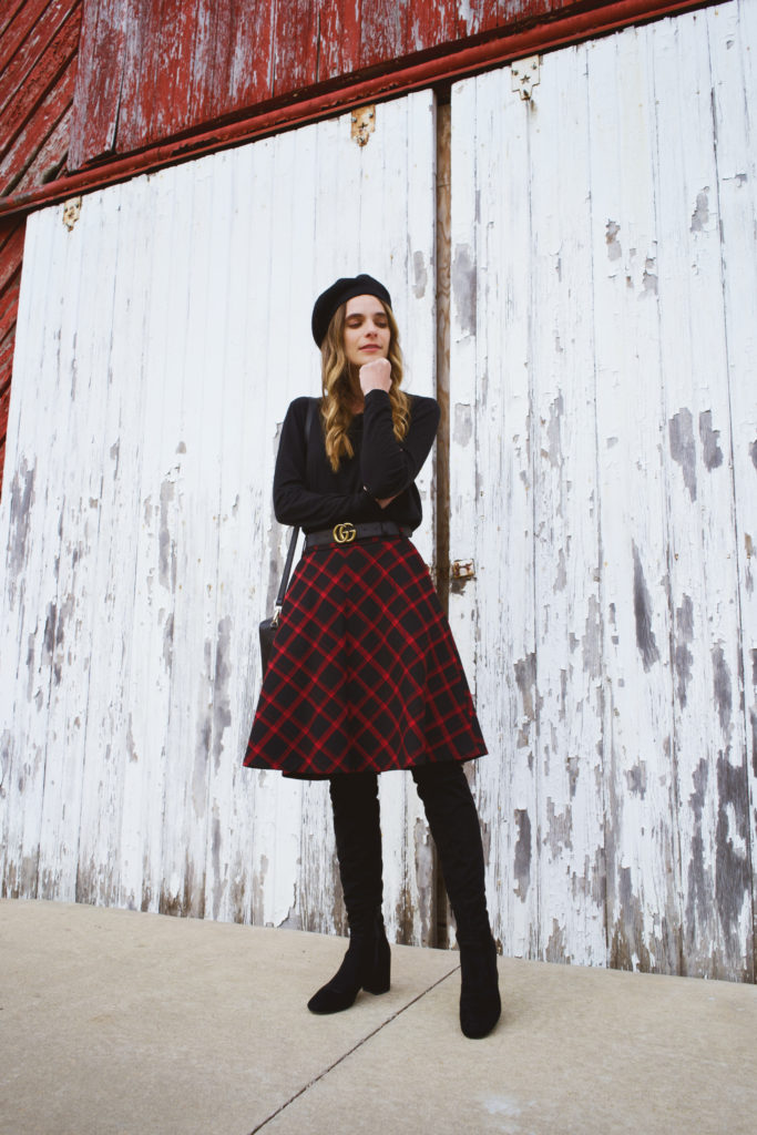 Black and red buffalo check skirt 