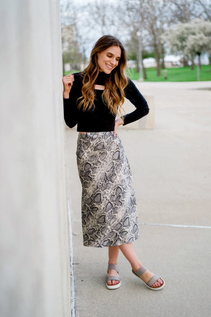 Midi length snake print skirt 