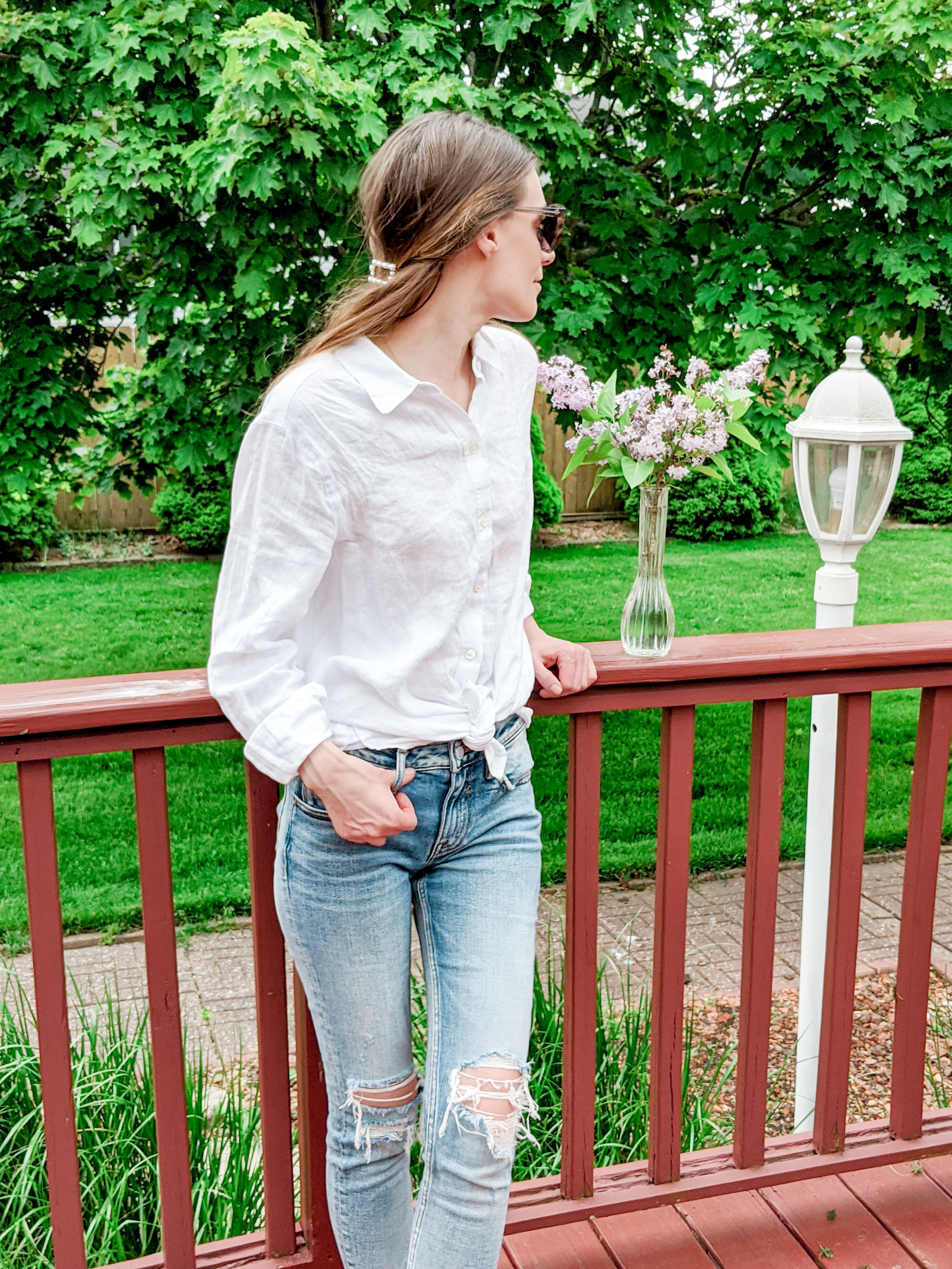 women's white linen blouse