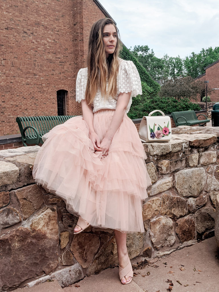 Women's pink long tulle skirt