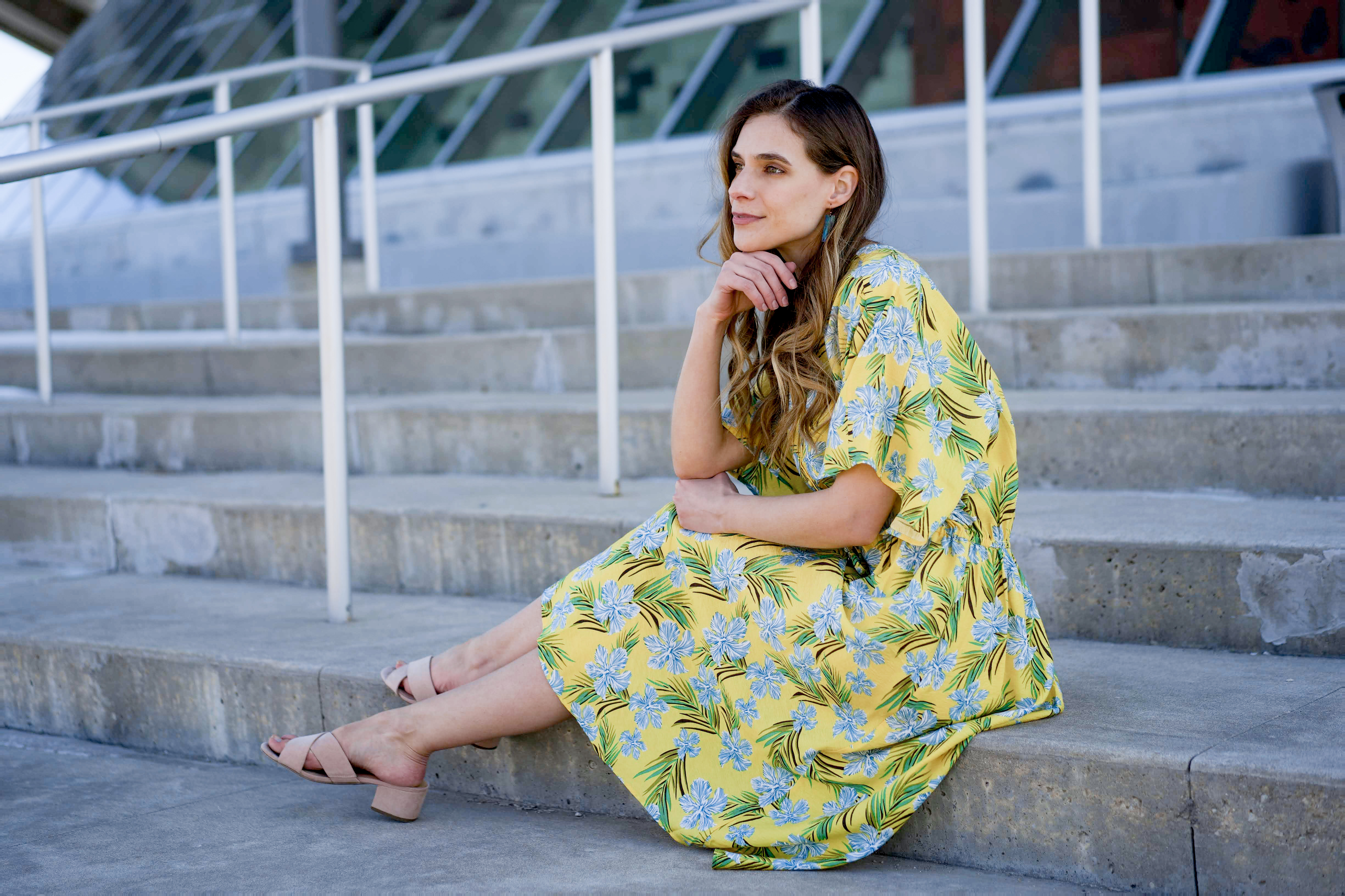 Women's blue flowers tropical dress 