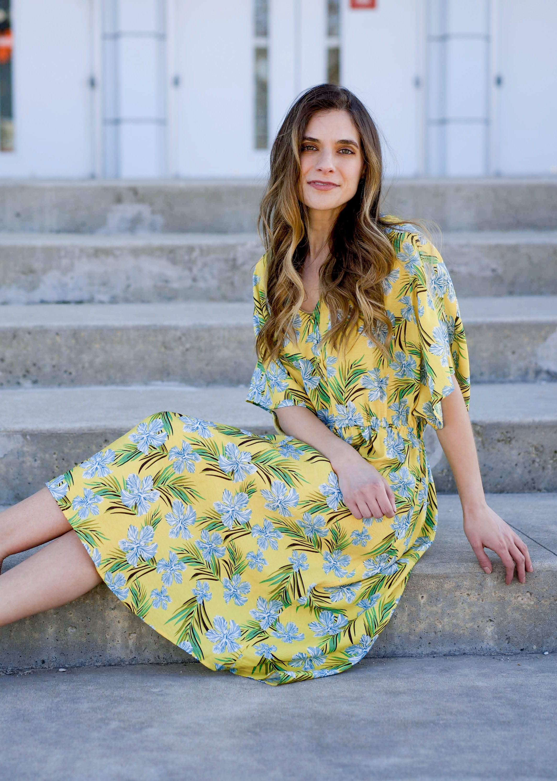 Yellow tropical midi dress 