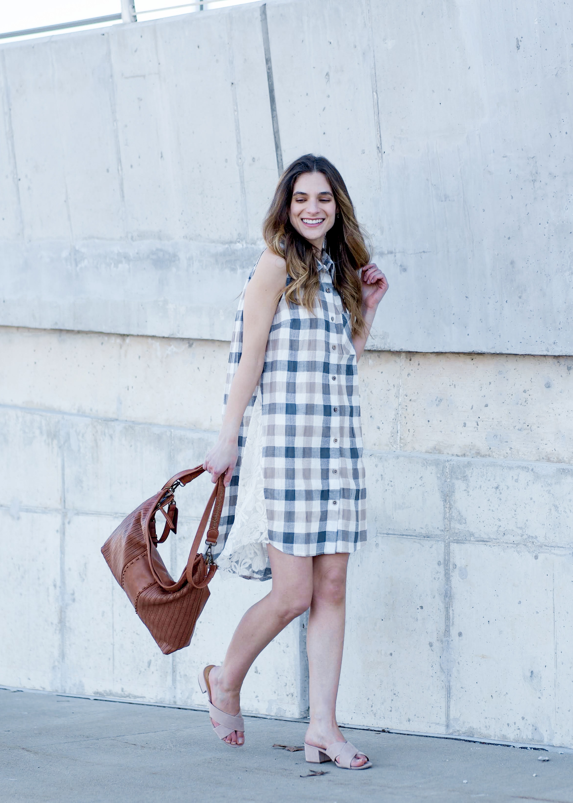 sleeveless checkered shirt dress 