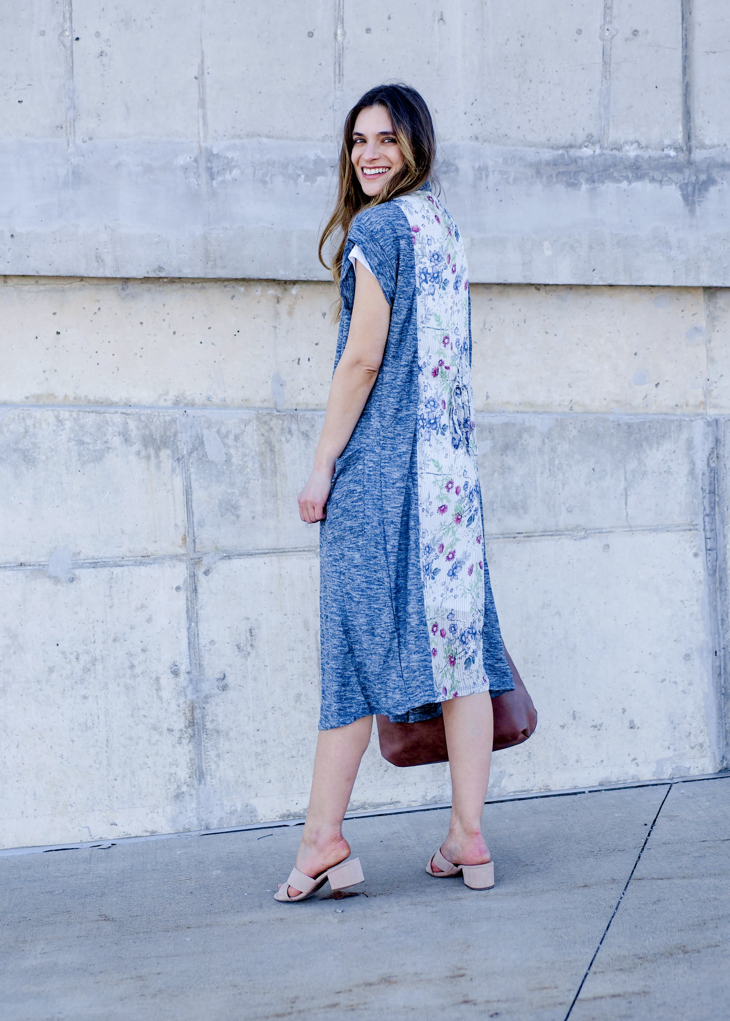 Floral print blue kimono