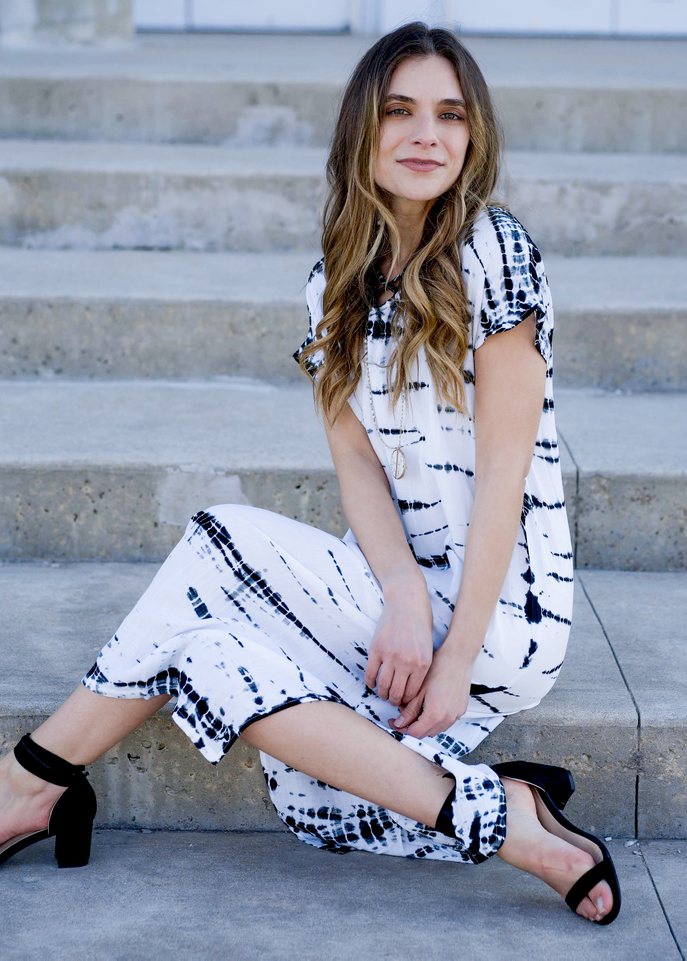 White and black tie dye maxi dress 