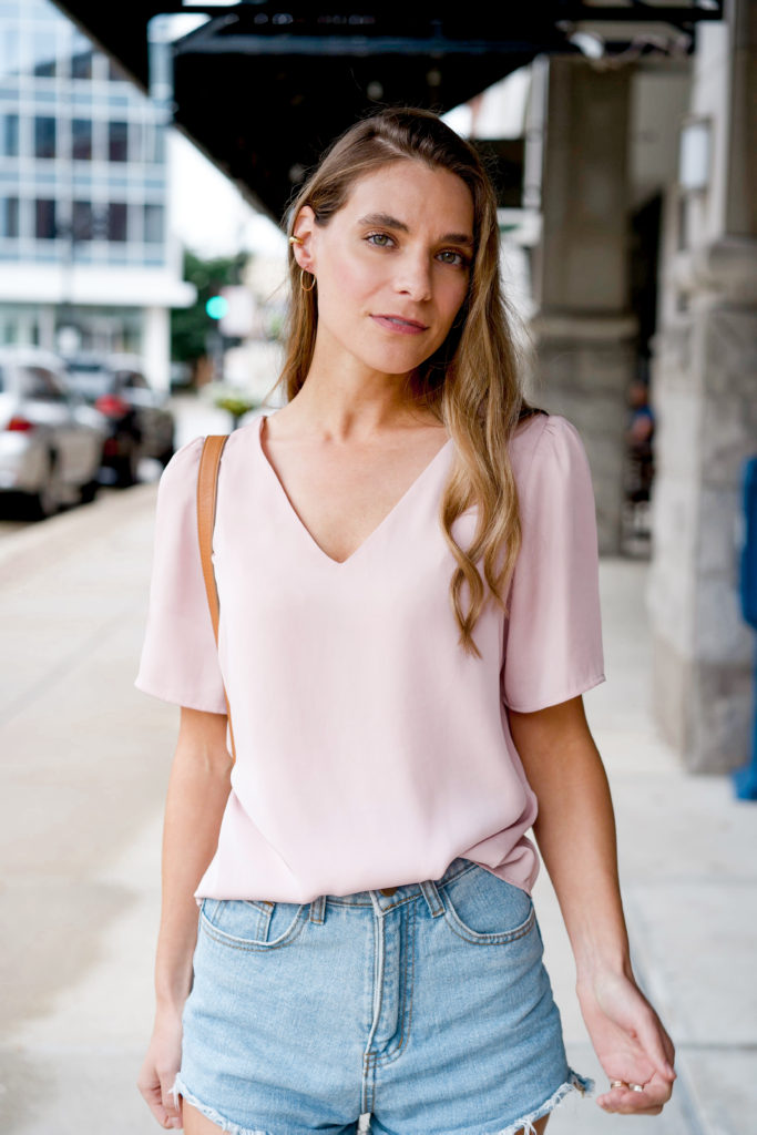 Pink puffy sleeve t-shirt 