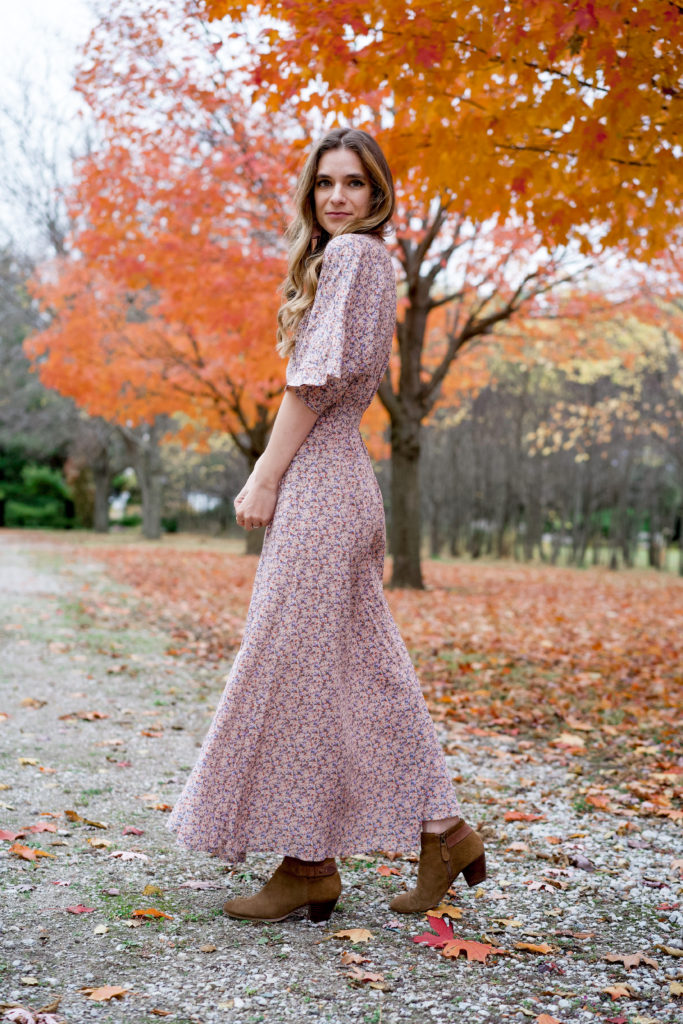 Long floral dress with boots on sale