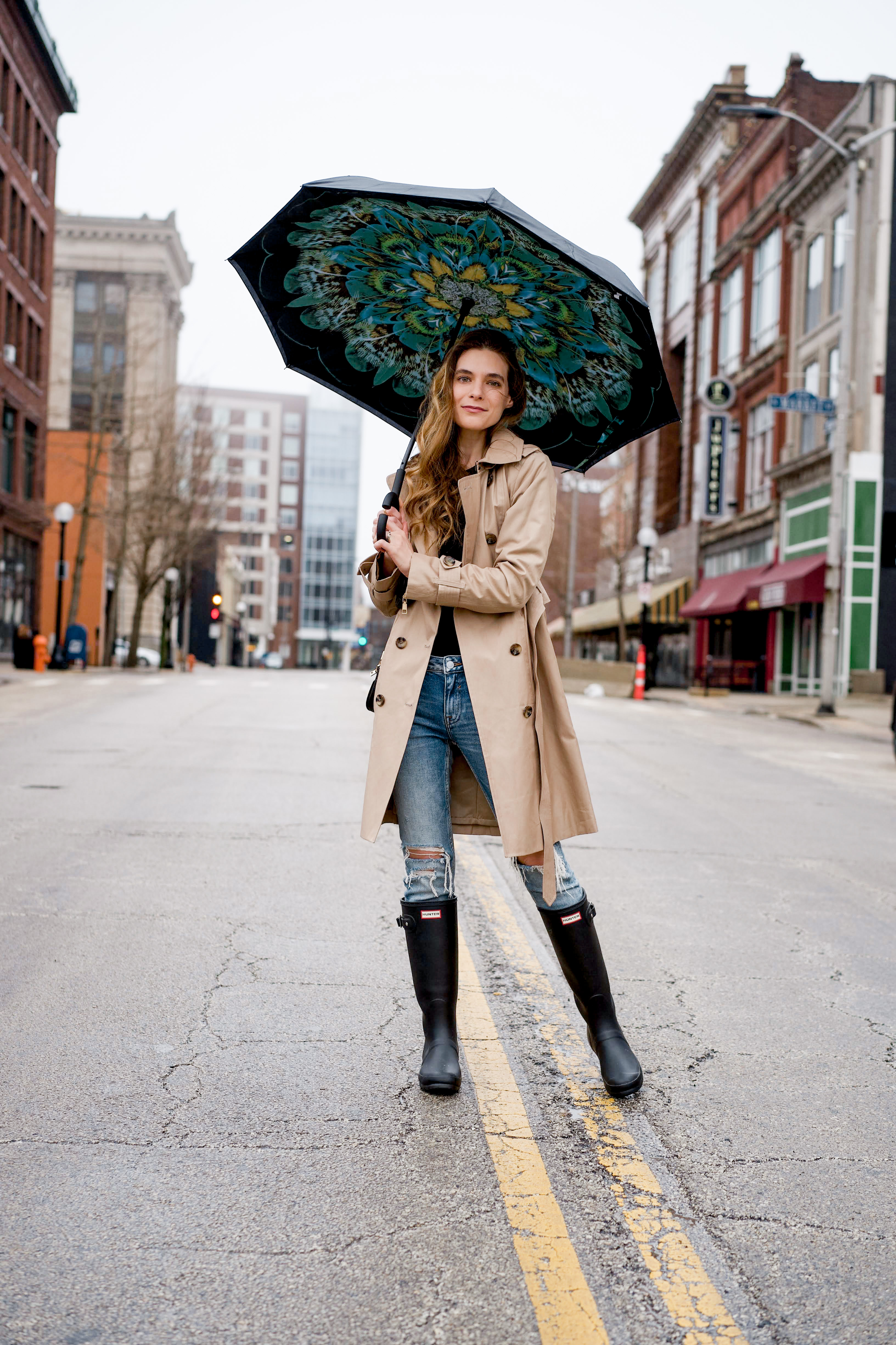 Black, blue, and green peacock umbrella