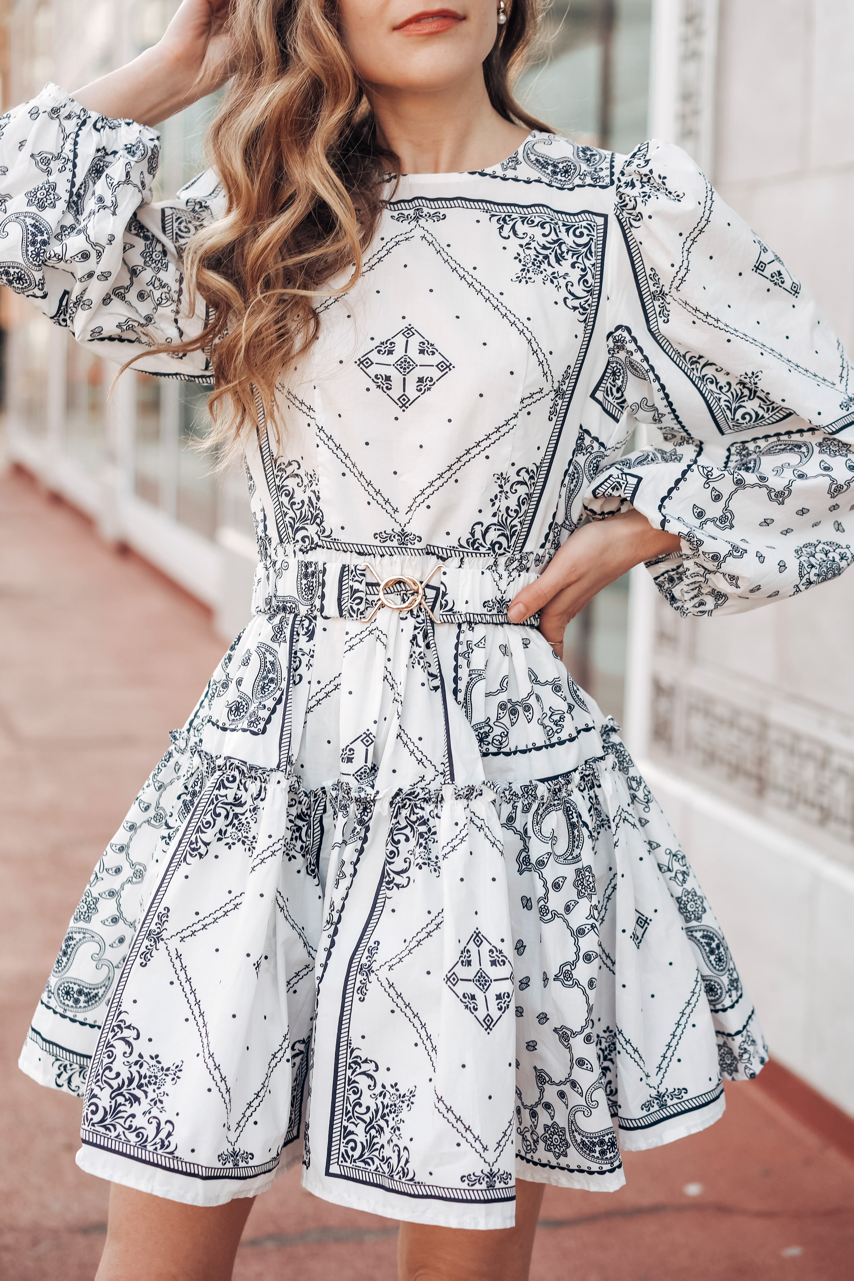 Puffy long sleeve handkerchief dress