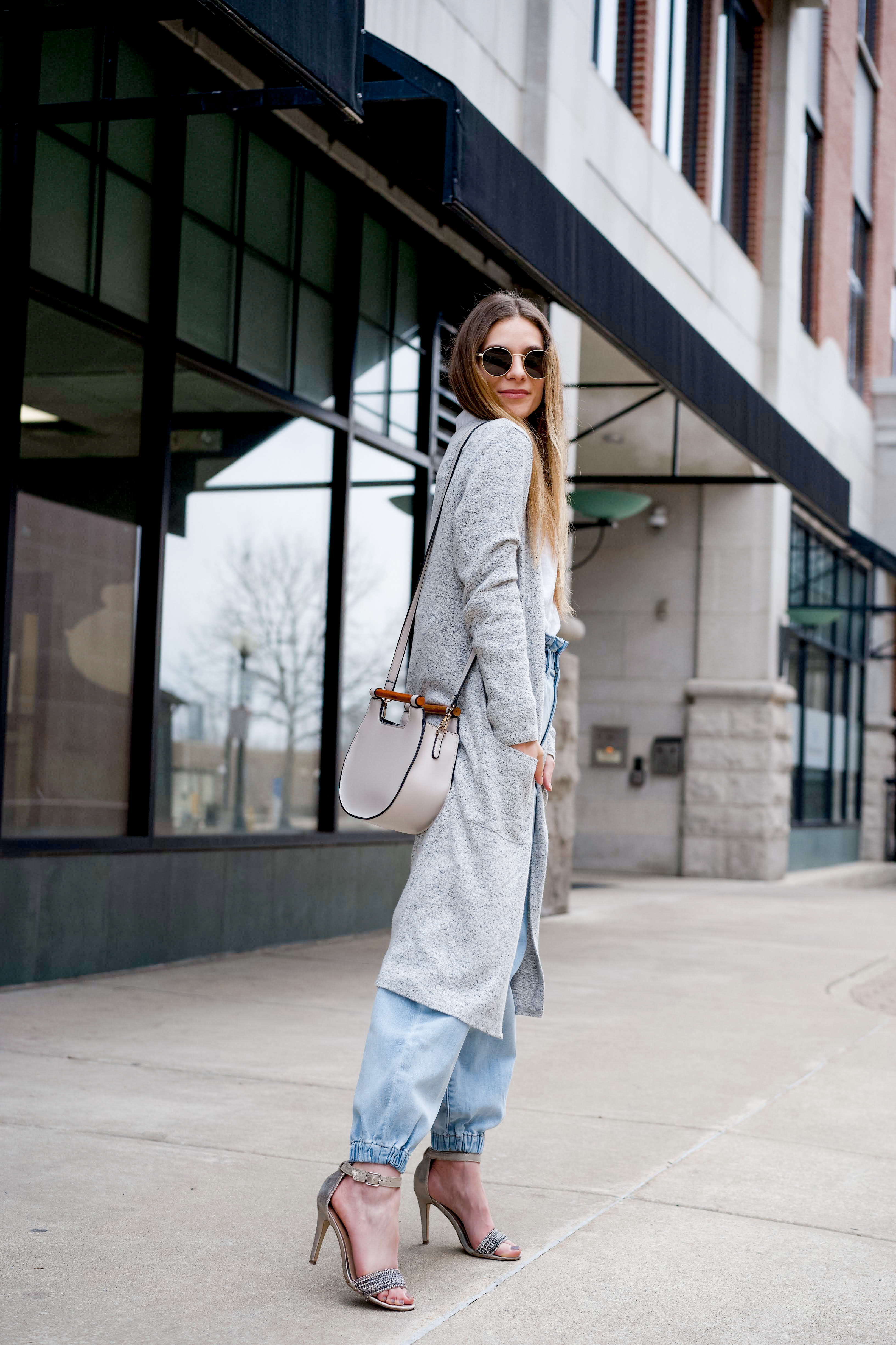 Long gray women's cardigan 