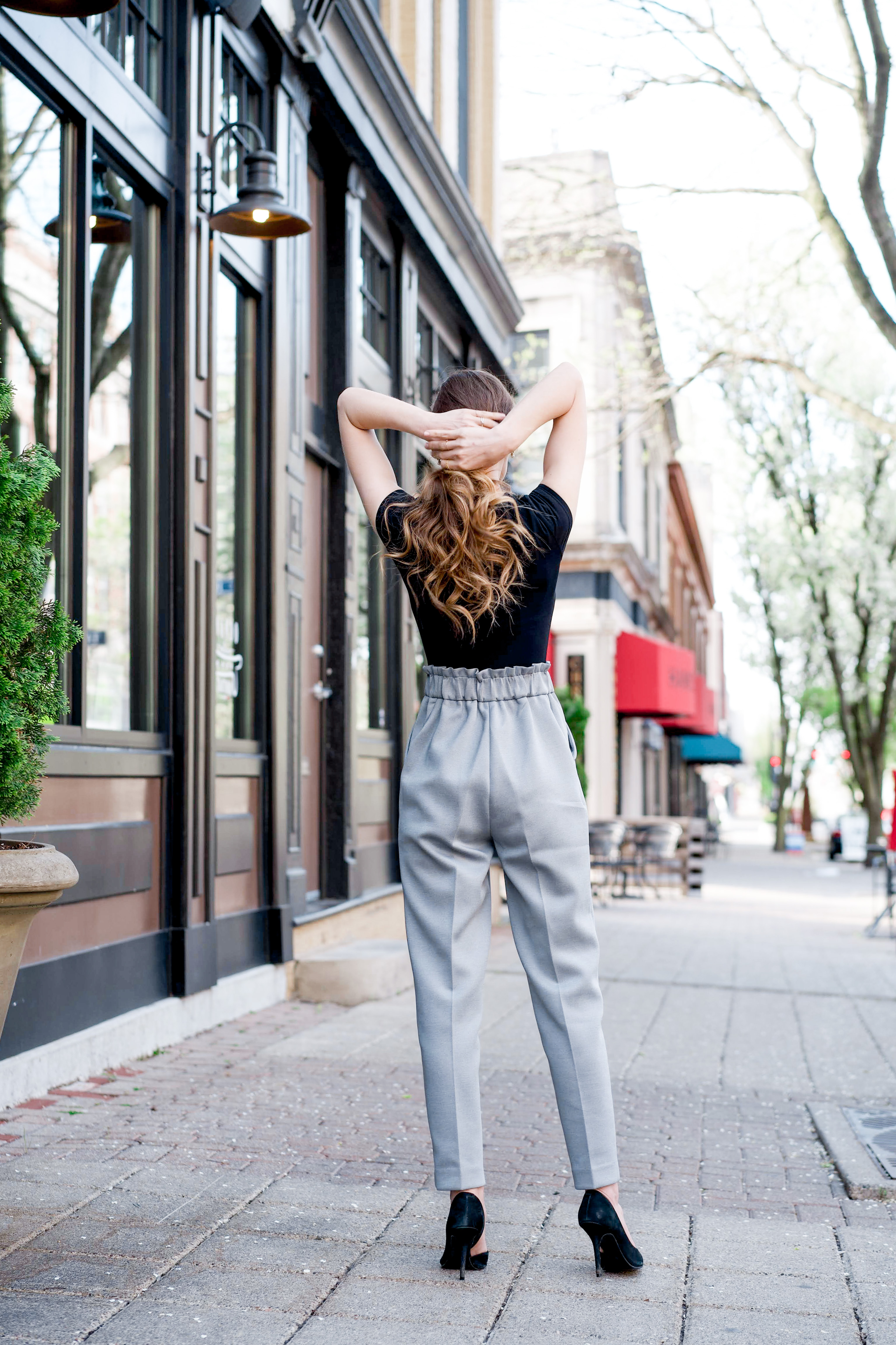 High waisted women's gray dress pants