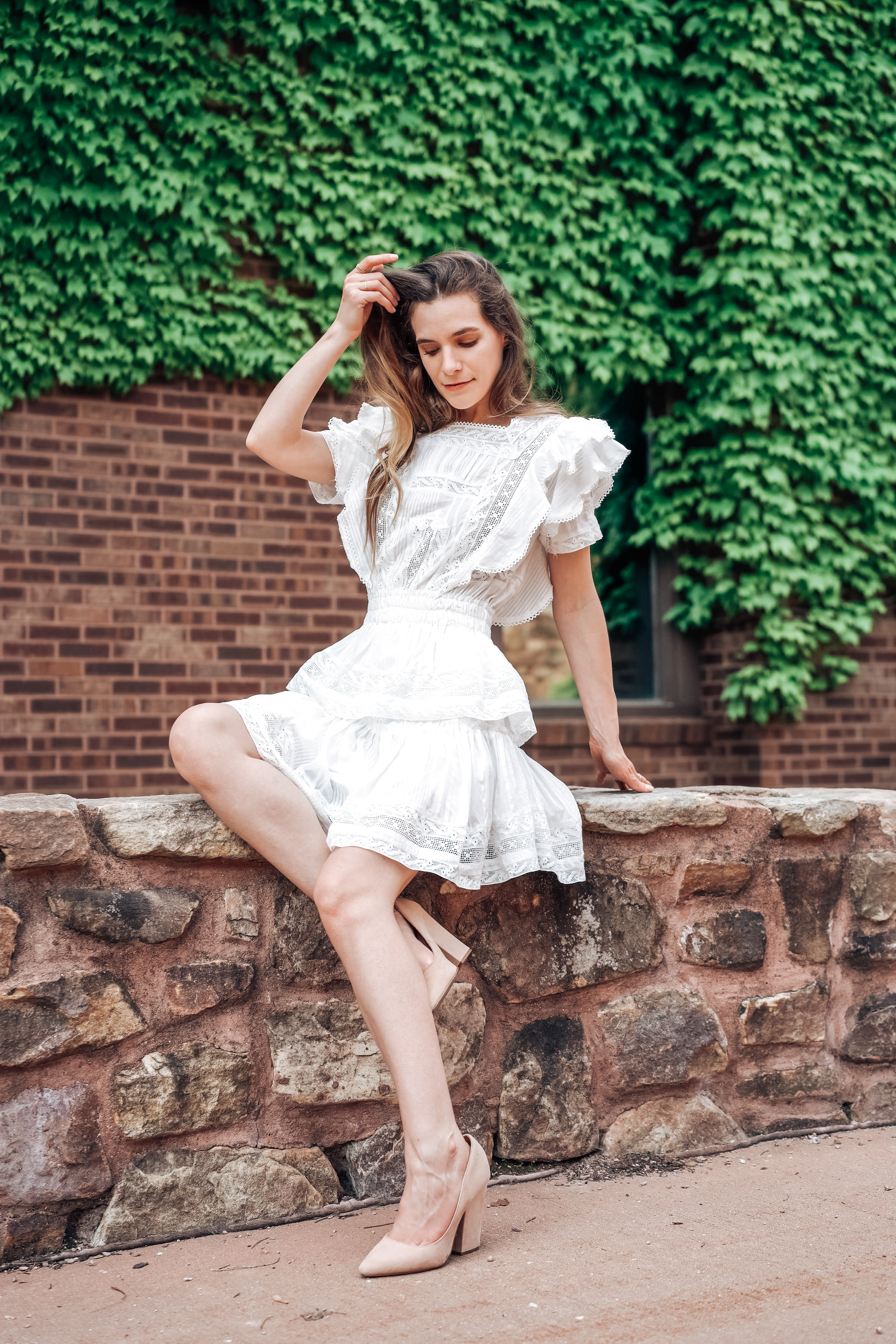 white lacy mini dress