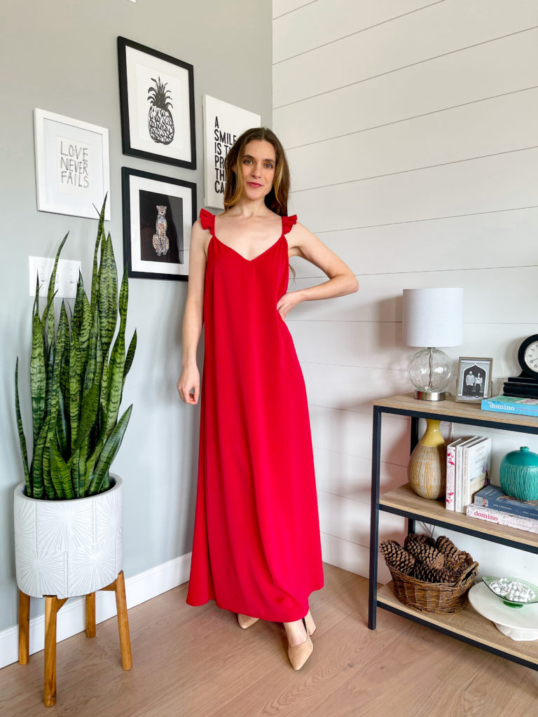 Bright red v-neck sleeveless maxi dress 