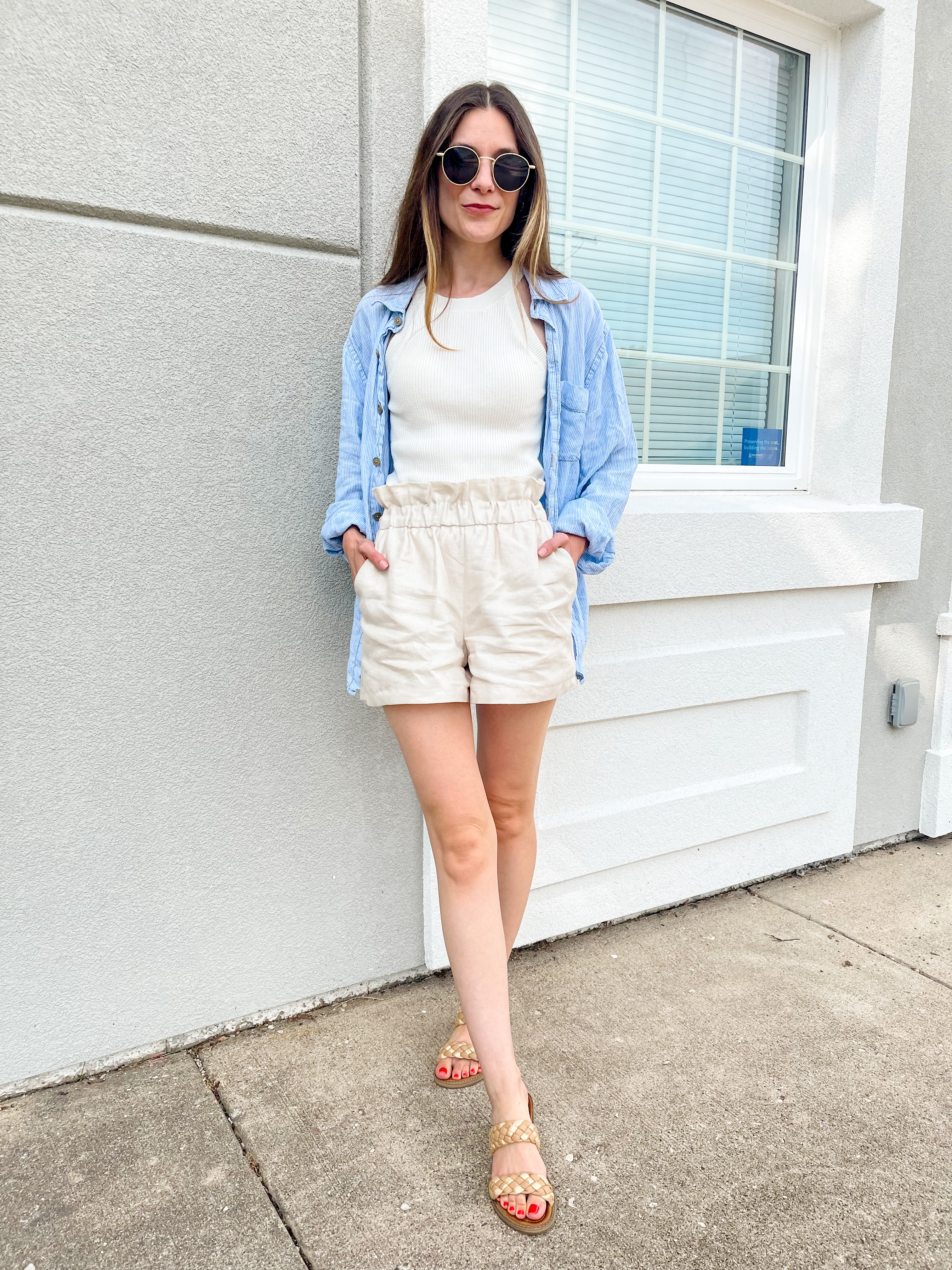 Blue linen oversized button up 