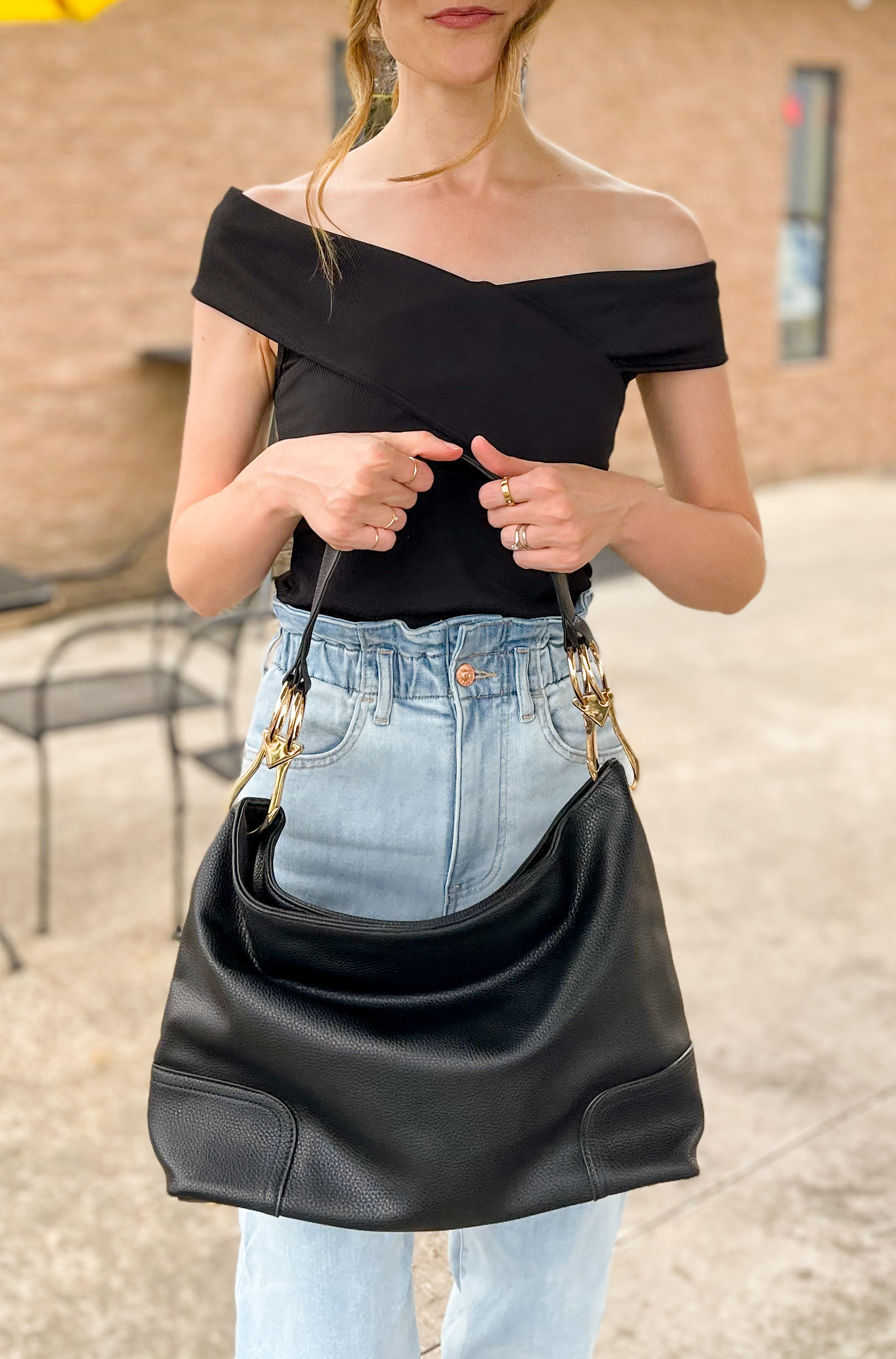 Black off the shoulder top