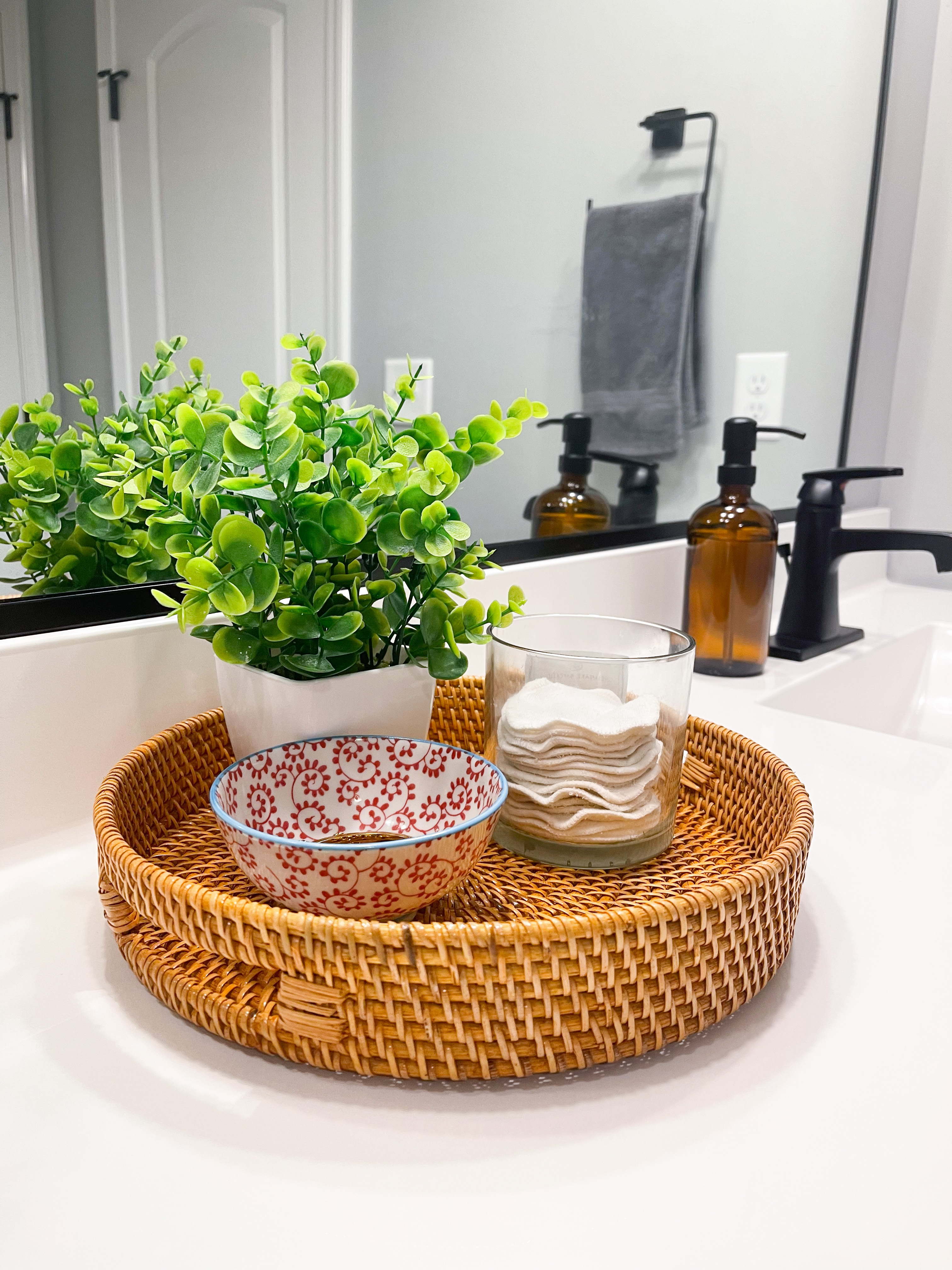 Round wicker tray from Wayfair 